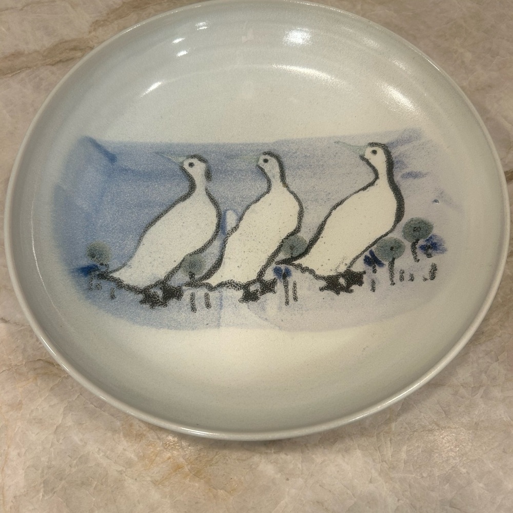 Vintage Canadian Studio Ceramic | Signed Corneille Shore Bird| Blue Grey Celadon